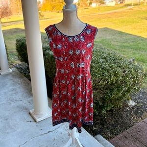 MAX STUDIO || Red White Blue Floral Fit & Flare Dress